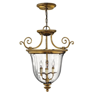 Elegant 3 Bulb Burnished Brass Ceiling Pendant Light with E14 LED Fittings