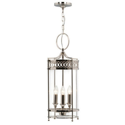 Elegant 3 Bulb Ceiling Pendant Light in Highly Polished Nickel Finish