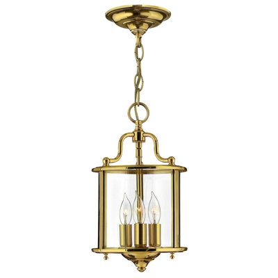 Elegant 3 Bulb Ceiling Pendant Light in Polished Brass Finish for LED E14 Bulbs