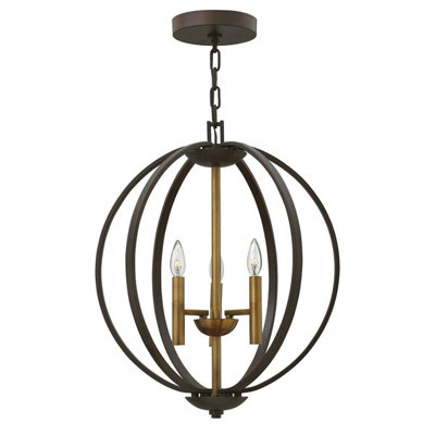 Elegant 3 Bulb Ceiling Pendant Light in Spanish Bronze with LED E14 Fittings
