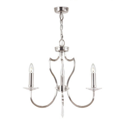 Elegant 3 Bulb Chandelier Ceiling Light in Polished Nickel Finish