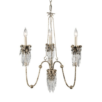Elegant 3 Bulb Chandelier Pendant Light in Beige Patina and Gold Finish