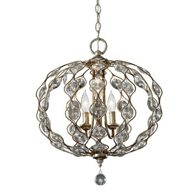 Elegant 3 Bulb Chandelier Pendant Light in Burnished Silver with LED E14 Bulbs