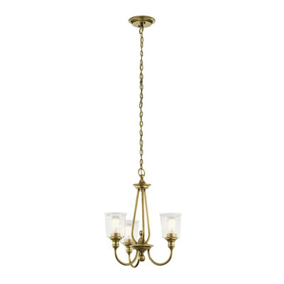 Elegant 3 Bulb Chandelier Pendant Light in Natural Brass with E27 LED Bulbs