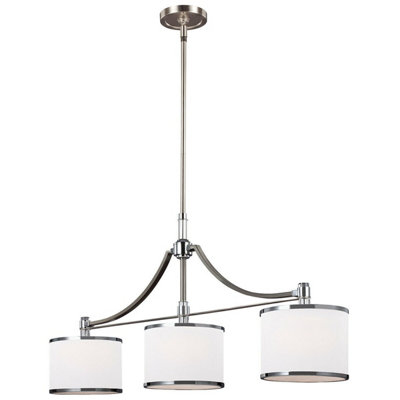 Elegant 3 Bulb Chandelier Pendant Light in Satin Nickel and Chrome Finish