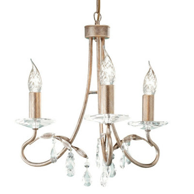 Elegant 3 Bulb Chandelier Pendant Light in Silver and Gold Finish with E14 LED Bulbs
