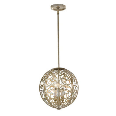 Elegant 3-Bulb Chandelier Pendant Light in Silver Leaf Patina with LED E14 Bulbs