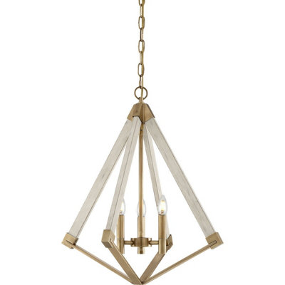 Elegant 3 Bulb Chandelier Pendant Light in Weathered Brass Finish