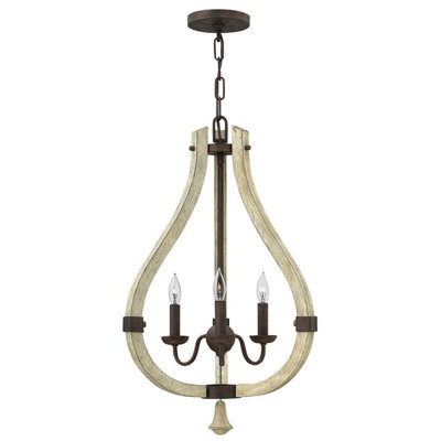 Elegant 3 Bulb Chandelier Pendant Light - Iron Rust Finish with E14 LED Bulbs