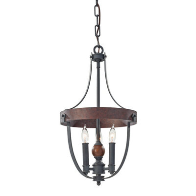 Elegant 3-Bulb Charcoal Black Chandelier Pendant Light with LED E14 60W Bulbs