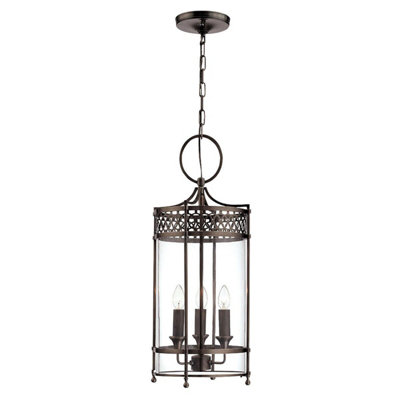 Elegant 3 Bulb Dark Bronze Ceiling Pendant Light with E14 Sockets