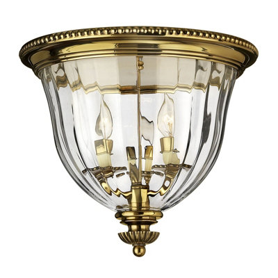 Elegant 3 Bulb Flush Light in Burnished Brass for Low Ceilings