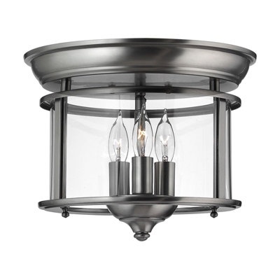 Elegant 3-Bulb Flush Mount Light for Low Ceilings - Pewter Finish with LED E14 Bulbs