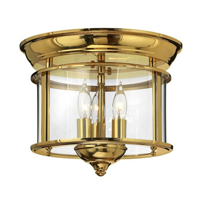 Elegant 3 Bulb Flush Mount Light with Polished Brass Finish and LED E14 Bulbs