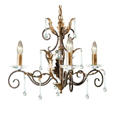 Elegant 3 Bulb Handmade Chandelier in Bronze and Gold Finish with LED E14 60W Bulbs