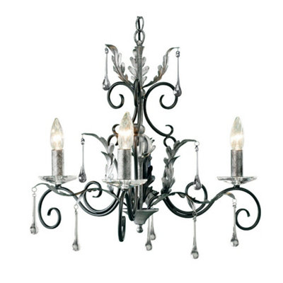 Elegant 3 Bulb Handmade Chandelier with Cut Glass Design in Black and Silver