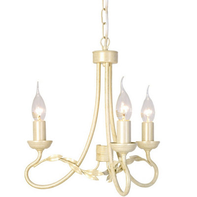 Elegant 3-Bulb Ivory Gold Chandelier Pendant Light with LED E14 60W Bulbs