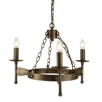 Elegant 3-Bulb Old Bronze Chandelier with LED E14 Bulbs