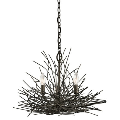 Elegant 3 Bulb Olde Bronze Chandelier Pendant Light with LED E14 Socket