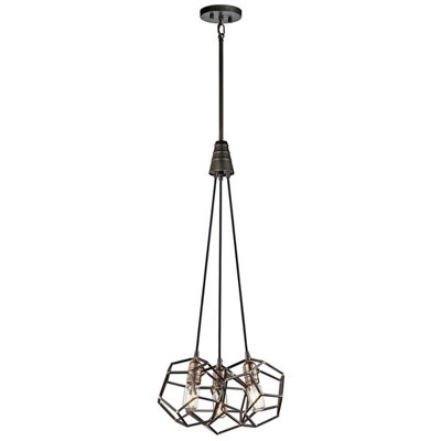 Elegant 3 Bulb Raw Steel Chandelier Pendant Light with E27 LED Fittings