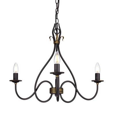 Elegant 3-Bulb Rust and Gold Chandelier Pendant Light with E14 LED Bulbs