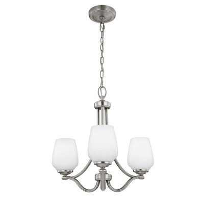 Elegant 3 Bulb Satin Nickel Chandelier Pendant Light with LED E27 60W Bulbs