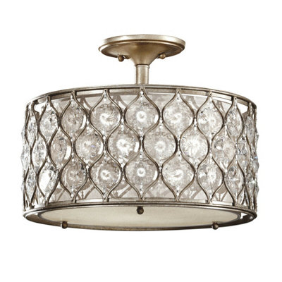 Elegant 3 Bulb Semi Flush Ceiling Light in Burnished Silver with LED E27 60W Bulbs