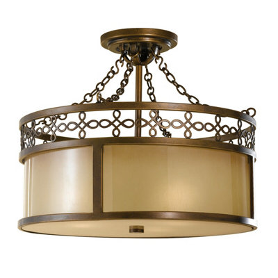 Elegant 3 Bulb Semi Flush Ceiling Light with Aged Oak and Astral Bronze Finish