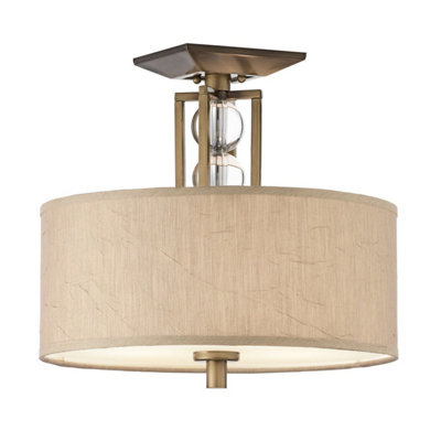 Elegant 3-Bulb Semi Flush Ceiling Light with Crystal Spheres and Fabric Shade
