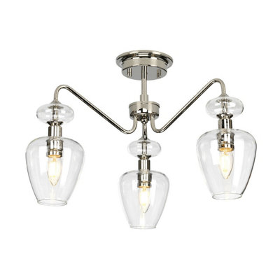 Elegant 3-Bulb Semi-Flush Ceiling Light with Polished Nickel and Clear Glass Shades