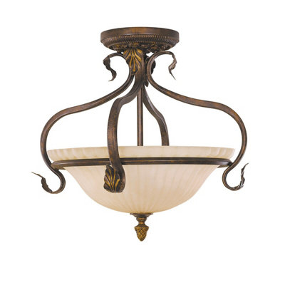 Elegant 3-Bulb Semi-Flush Light in Aged Tortoise Shell with E27 LED Bulbs