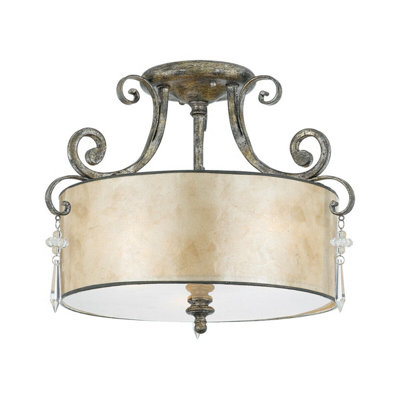 Elegant 3 Bulb Semi Flush Light in Mottled Silver with LED E27 60W Bulbs