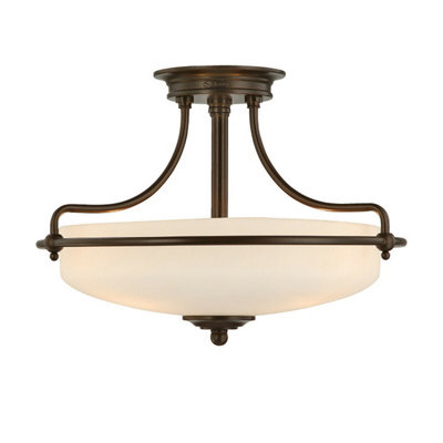Elegant 3 Bulb Semi Flush Light in Palladian Bronze with LED E27 100W Bulbs