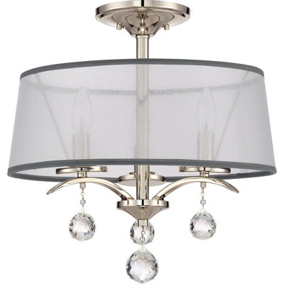 Elegant 3 Bulb Semi Flush Light with Crystal Accents and White Shade
