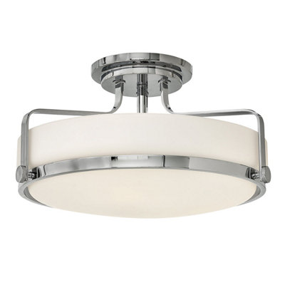 Elegant 3 Bulb Semi Flush Light with Opal Glass and Polished Chrome Finish