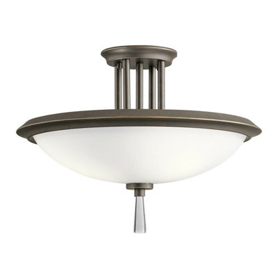 Elegant 3 Bulb Semi Flush Light with Opaque Glass and Crystal Accents in Olde Bronze Finish
