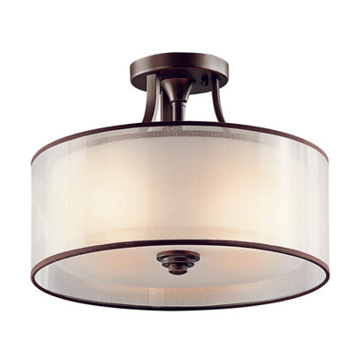 Elegant 3-Bulb Semi Flush Light with Umber Metallic Frosted Shade in Mission Bronze Finish