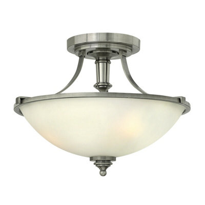 Elegant 3 Bulb Semi Flush Mount Light Fixture with Etched Opal Glass Shade and Antique Nickel Finish