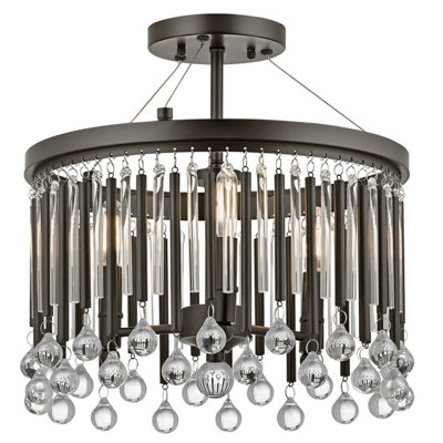 Elegant 3-Bulb Semi-Flush Mount Light with Clear Glass and Black Metal Finish