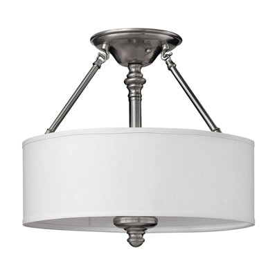 Elegant 3-Bulb Semi-Flush Mount Light with Clear Glass and Fabric Shade
