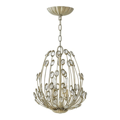 Elegant 3 Bulb Silver Leaf Ceiling Pendant Light with LED E14 Fitting