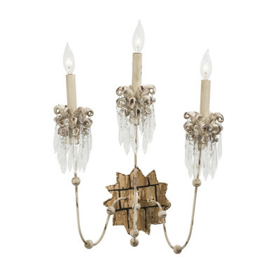 Elegant 3 Bulb Wall Light Sconce in Beige Patina and Gold for Stylish Interiors