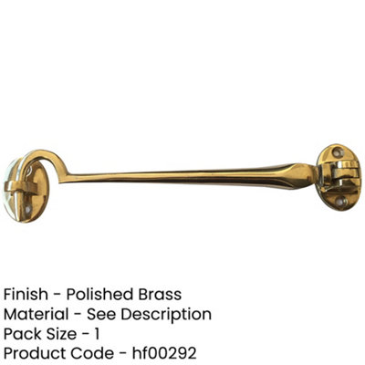 Elegant 300mm Polished Brass Cabin Hook for Doors and Windows - Hook & Eye Arm Lock