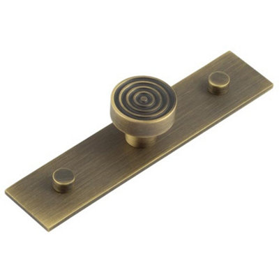 Elegant 30mm Antique Brass Cupboard Knob with Plain Backplate - Kitchen Cabinet Knob