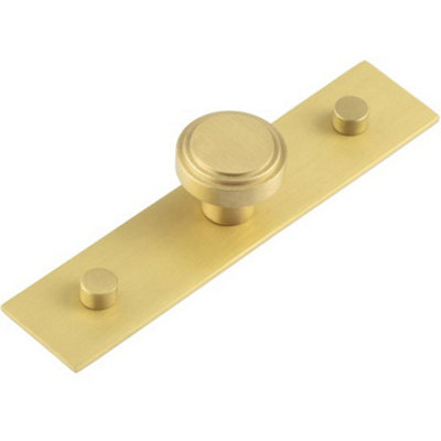 Elegant 30mm Satin Brass Cupboard Knob with Plain Backplate Kitchen - Cabinet Knob