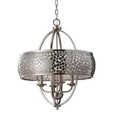 Elegant 4 Bulb Brushed Steel Chandelier Pendant Light - LED E14 60W