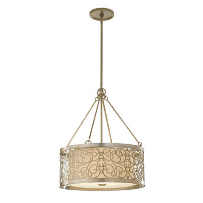 Elegant 4 Bulb Ceiling Pendant Light Fixture with Silver Leaf Patina Finish