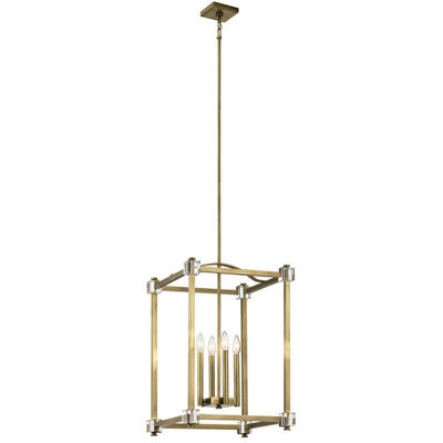 Elegant 4 Bulb Ceiling Pendant Light in Natural Brass with LED E14 60W Bulbs