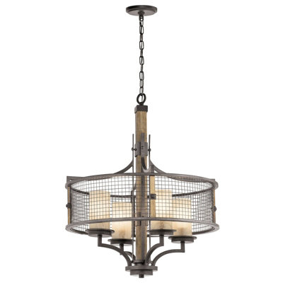 Elegant 4 Bulb Chandelier Pendant Light in Anvil Iron and Glass for Modern Interiors
