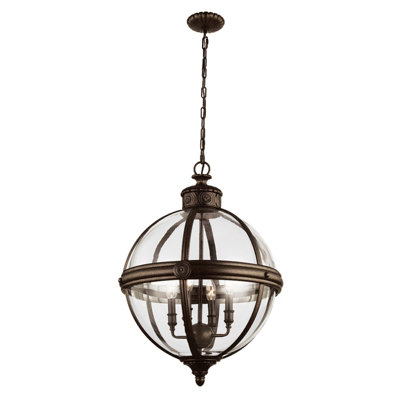 Elegant 4 Bulb Chandelier Pendant Light in British Bronze with E14 LED Support